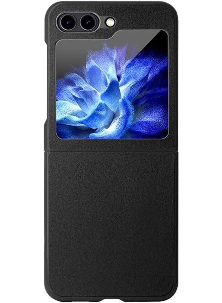 Case for Samsung Galaxy Z Flip 5 /5G, PU Leather + Hard PC Shell Ultra Thin Slim Durable Protective Phone Cover for Samsung Galaxy Z Flip5 5G (black) - Image 1